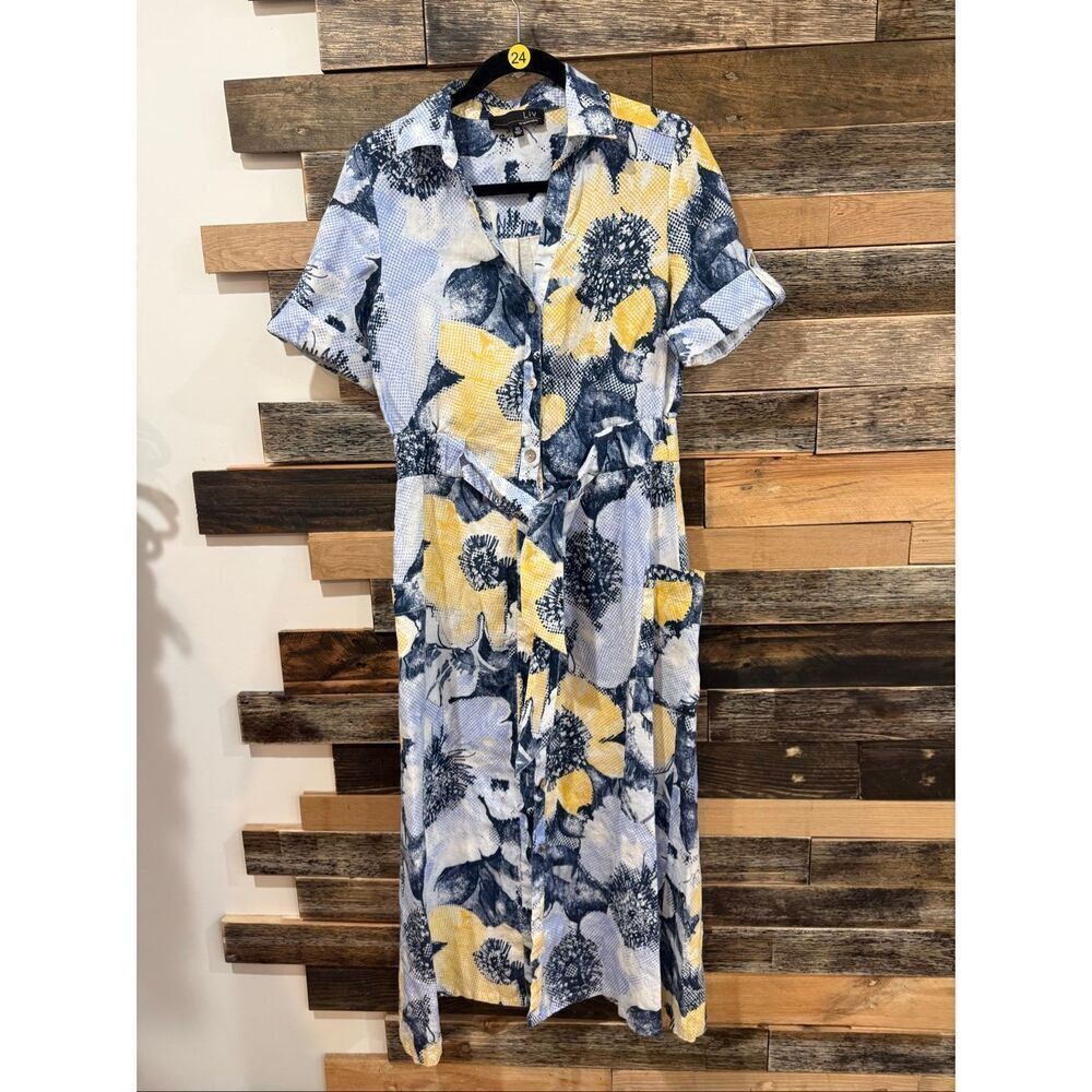 LIV by Habitat linen floral button front dress belt relaxed sz XS